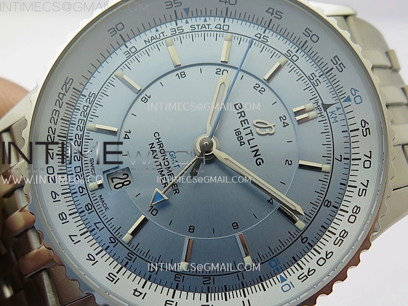 Navitimer 41mm GMT SS BLSF 1:1 Best Edition Ice Blue Dial on SS Bracelet A2836