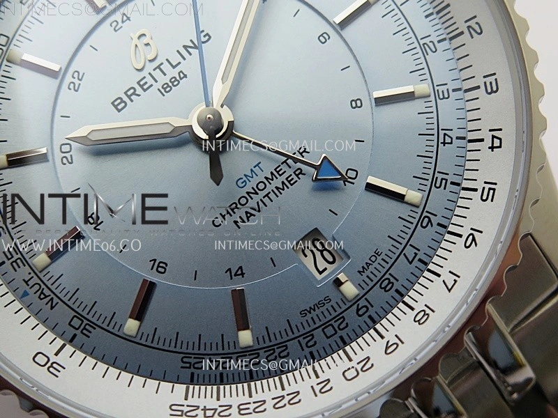 Navitimer 41mm GMT SS BLSF 1:1 Best Edition Ice Blue Dial on SS Bracelet A2836