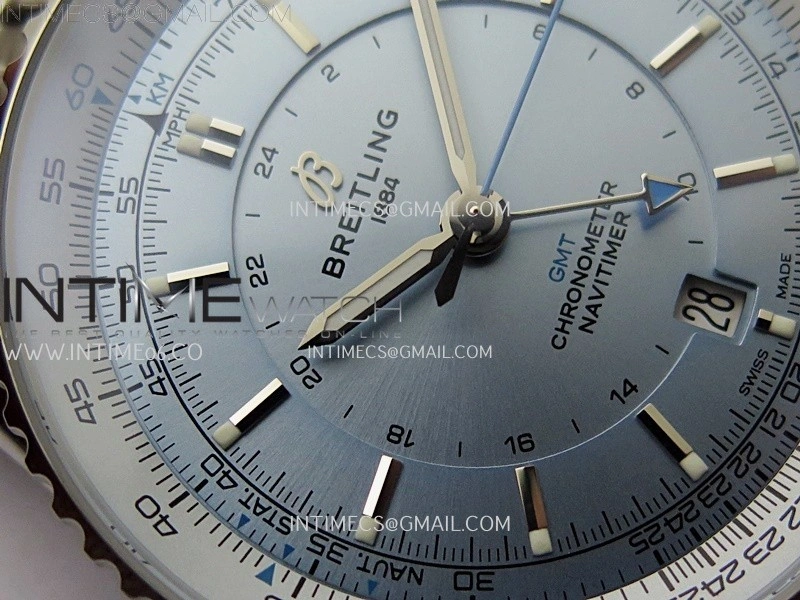 Navitimer 41mm GMT SS BLSF 1:1 Best Edition Ice Blue Dial on SS Bracelet A2836