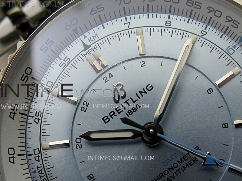 Navitimer 41mm GMT SS BLSF 1:1 Best Edition Ice Blue Dial on SS Bracelet A2836