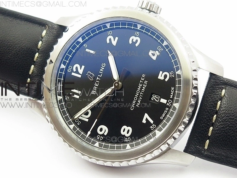 Navitimer 8 A17314 SS ZF 1:1 Best Edition Black dial On black leather strap A2824