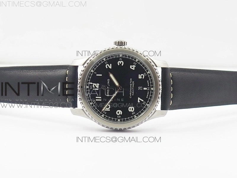 Navitimer 8 A17314 SS ZF 1:1 Best Edition Black dial On black leather strap A2824