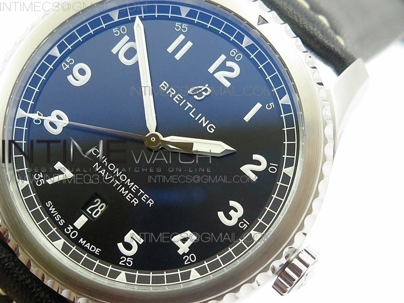 Navitimer 8 A17314 SS ZF 1:1 Best Edition Black dial On black leather strap A2824