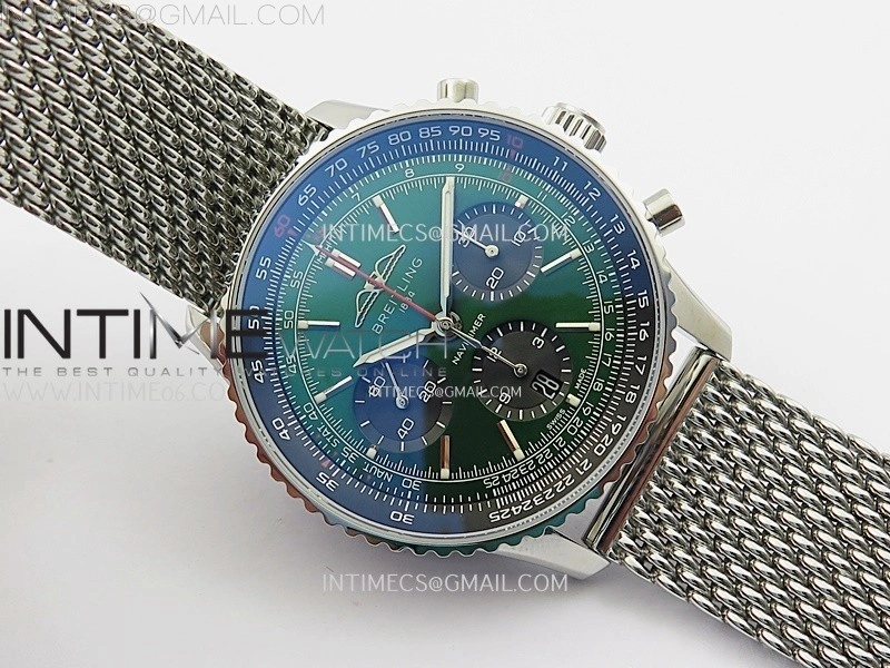 Navitimer B01 43mm SS B50 Best Edition Green Dial On SS Bracelet A7750