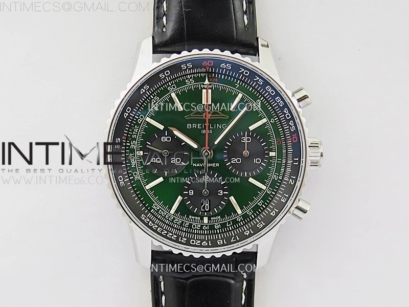 Navitimer B01 43mm SS B50 Best Edition sGreen Dial On Black Leather Strap A7750