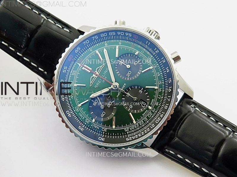 Navitimer B01 43mm SS B50 Best Edition sGreen Dial On Black Leather Strap A7750