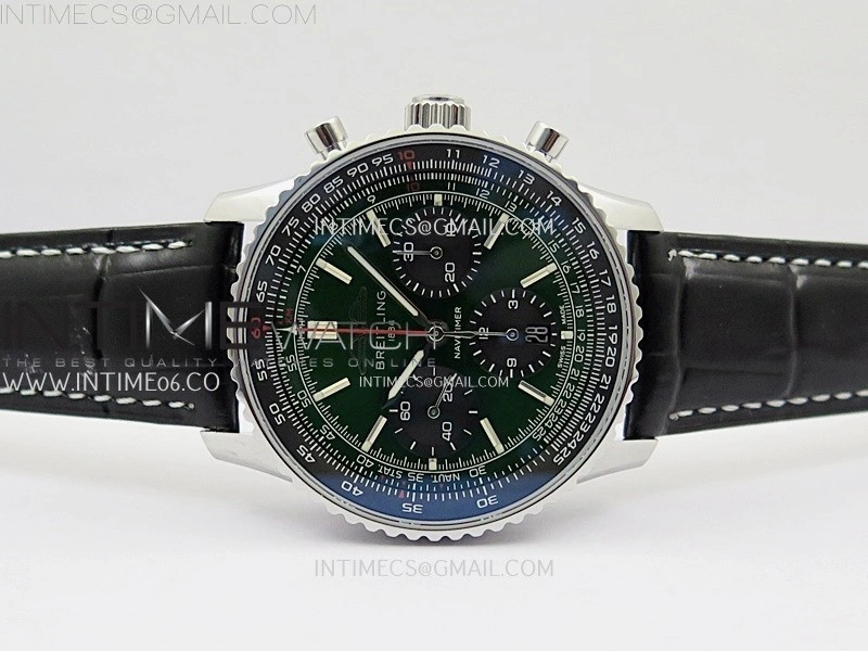 Navitimer B01 43mm SS B50 Best Edition sGreen Dial On Black Leather Strap A7750