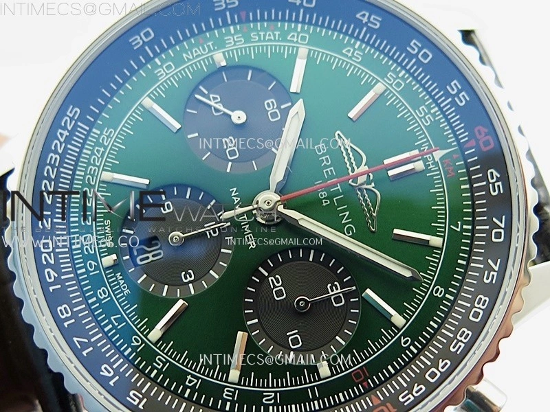 Navitimer B01 43mm SS B50 Best Edition sGreen Dial On Black Leather Strap A7750