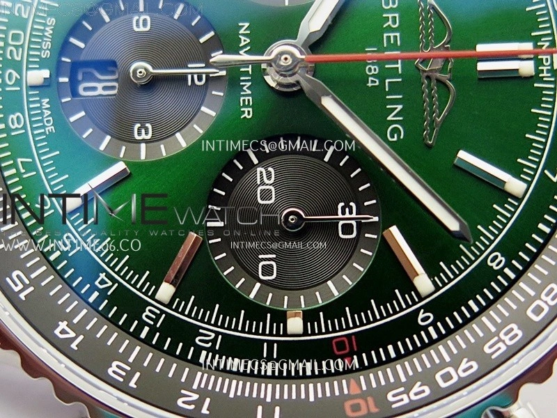 Navitimer B01 43mm SS B50 Best Edition sGreen Dial On Black Leather Strap A7750