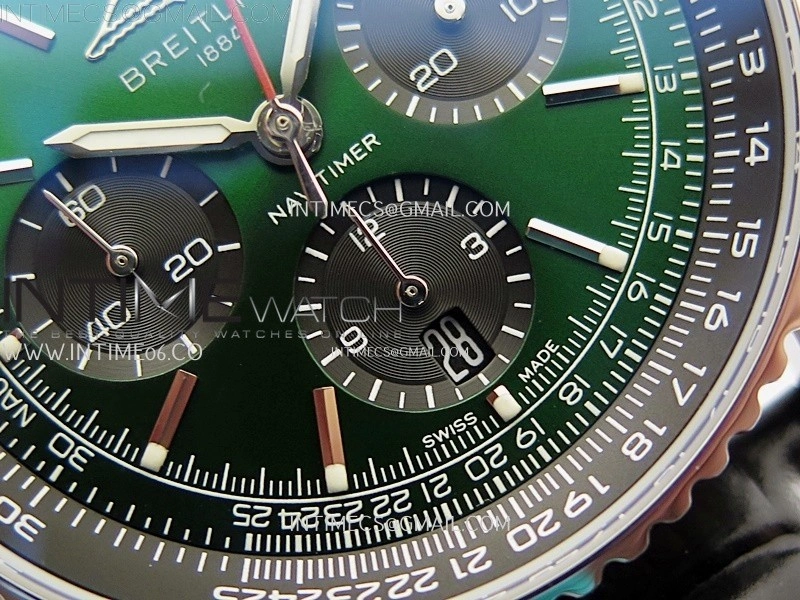 Navitimer B01 43mm SS B50 Best Edition sGreen Dial On Black Leather Strap A7750