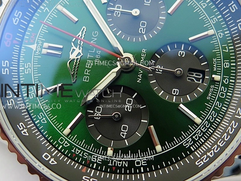 Navitimer B01 43mm SS B50 Best Edition sGreen Dial On Black Leather Strap A7750