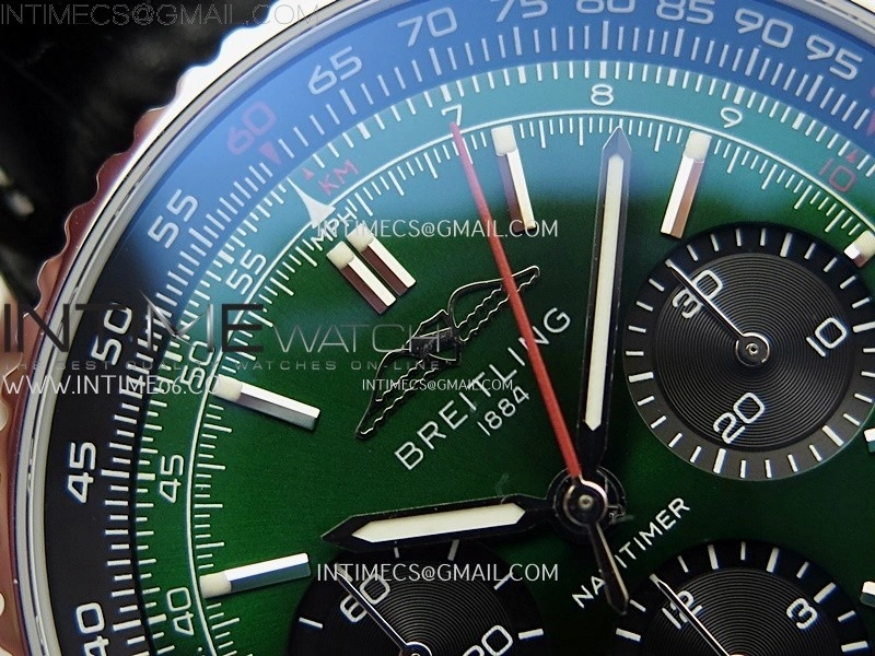 Navitimer B01 43mm SS B50 Best Edition sGreen Dial On Black Leather Strap A7750