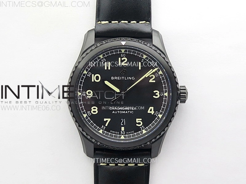Navitimer8 A17314 DLC TF 1:1 Best Edition Black dial On black leather strap A2824