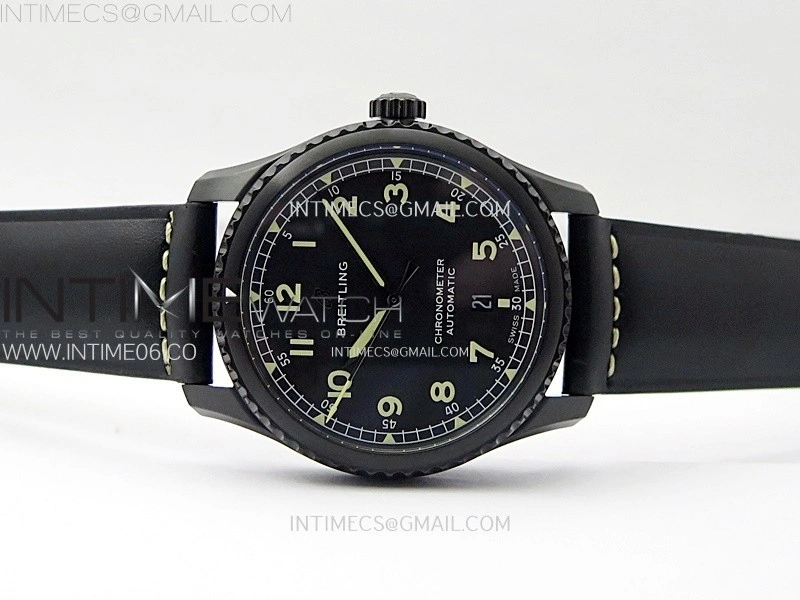 Navitimer8 A17314 DLC TF 1:1 Best Edition Black dial On black leather strap A2824