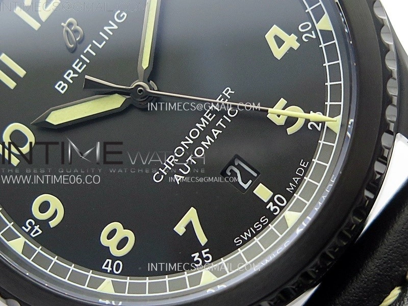 Navitimer8 A17314 DLC TF 1:1 Best Edition Black dial On black leather strap A2824