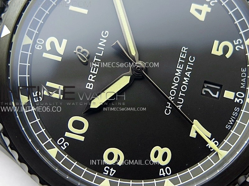 Navitimer8 A17314 DLC TF 1:1 Best Edition Black dial On black leather strap A2824