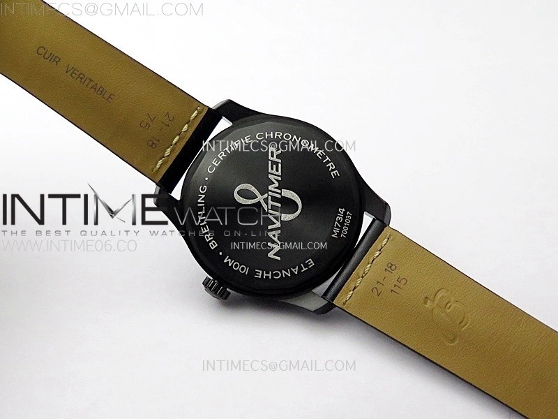 Navitimer8 A17314 DLC TF 1:1 Best Edition Black dial On black leather strap A2824