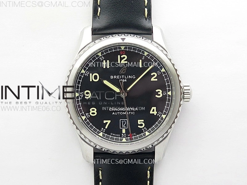 Navitimer8 A17314 SS TF 1:1 Best Edition Black dial On Black Leather Strap A2824