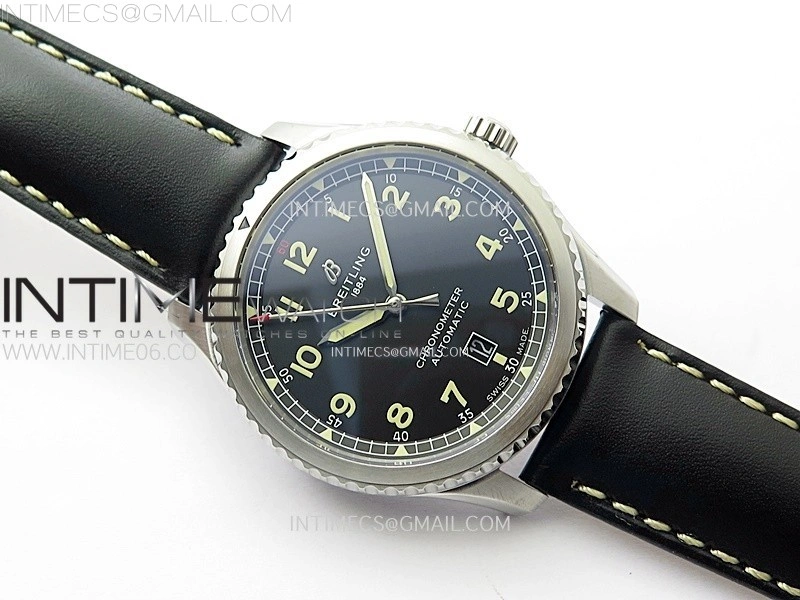 Navitimer8 A17314 SS TF 1:1 Best Edition Black dial On Black Leather Strap A2824