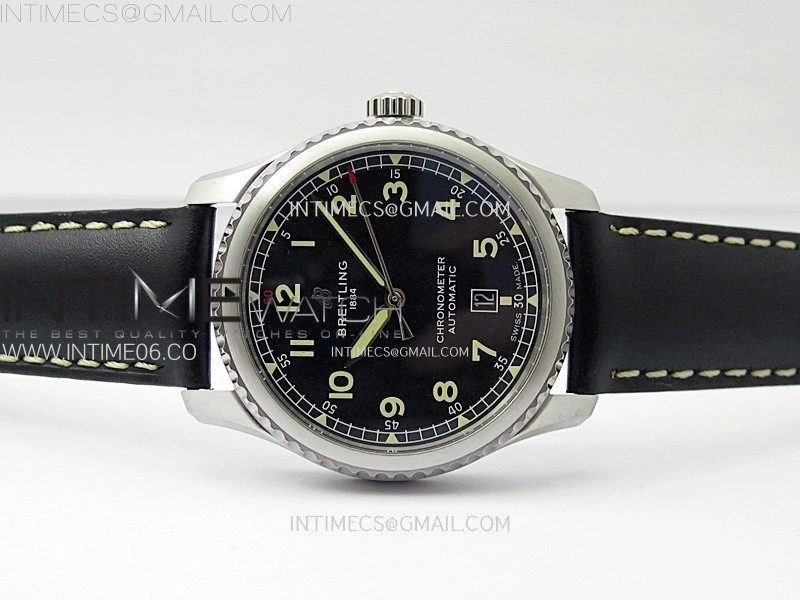 Navitimer8 A17314 SS TF 1:1 Best Edition Black dial On Black Leather Strap A2824