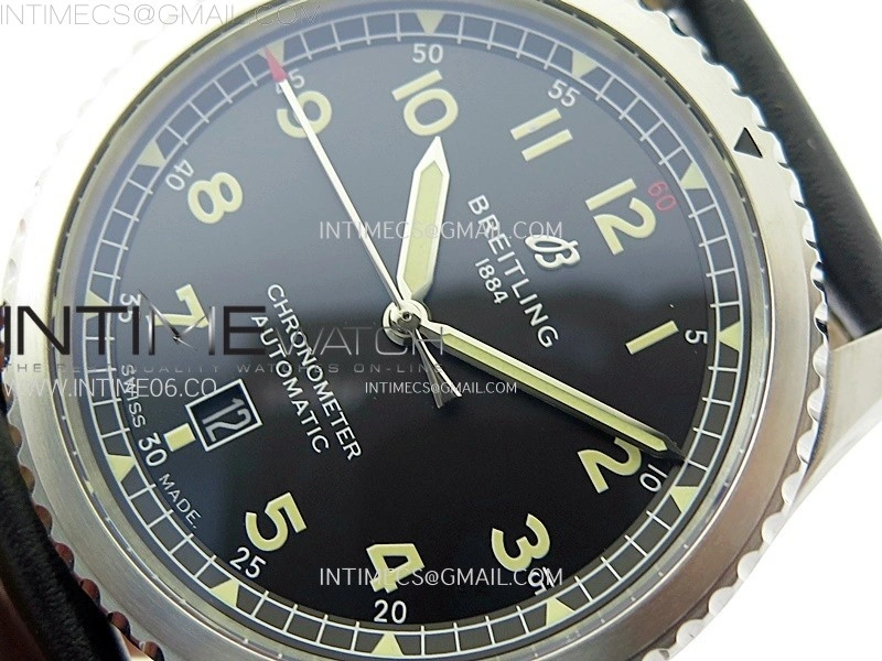 Navitimer8 A17314 SS TF 1:1 Best Edition Black dial On Black Leather Strap A2824