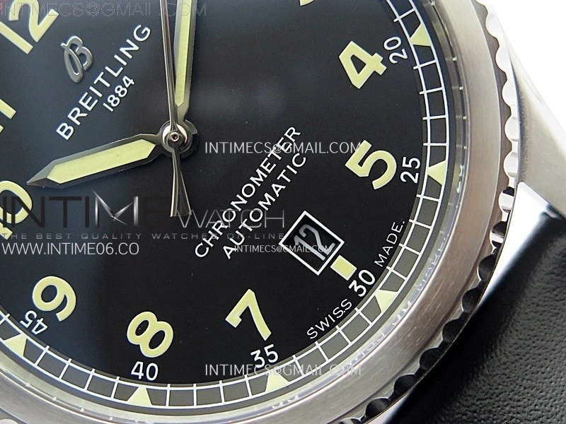 Navitimer8 A17314 SS TF 1:1 Best Edition Black dial On Black Leather Strap A2824