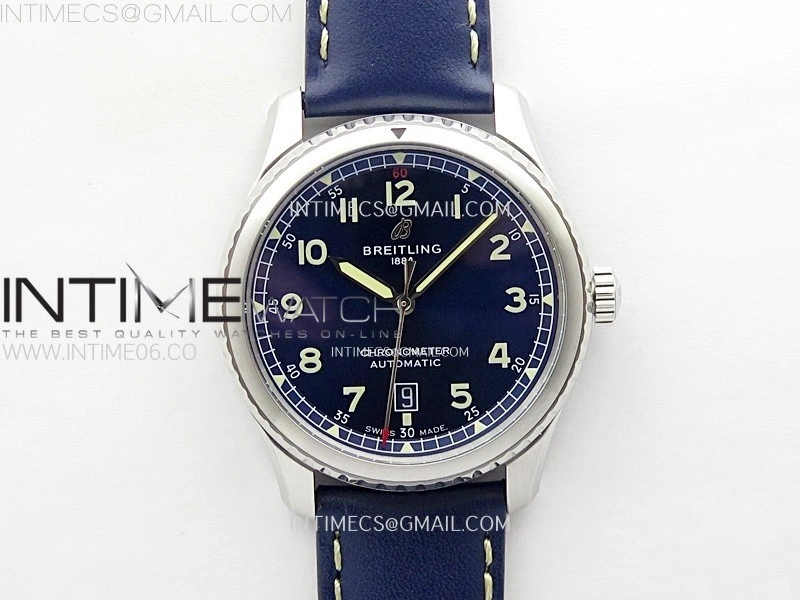Navitimer8 A17314 SS TF 1:1 Best Edition Blue dial On Blue Leather Strap A2824