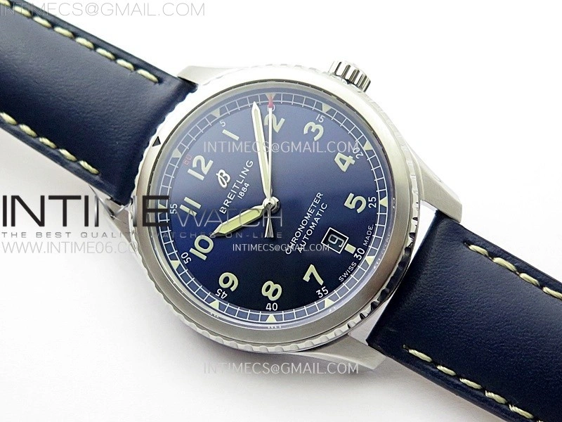 Navitimer8 A17314 SS TF 1:1 Best Edition Blue dial On Blue Leather Strap A2824