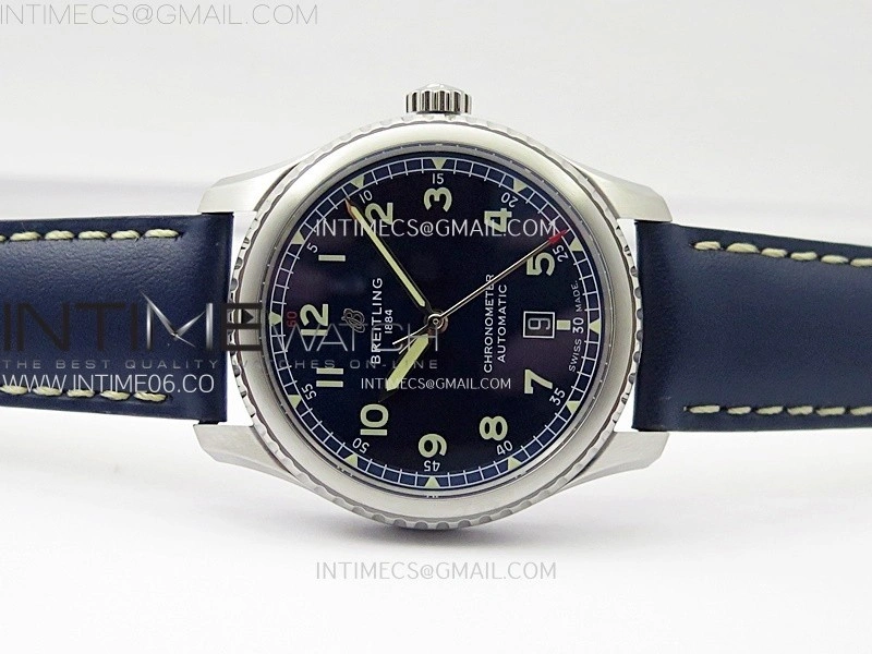 Navitimer8 A17314 SS TF 1:1 Best Edition Blue dial On Blue Leather Strap A2824