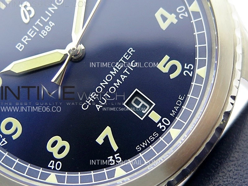 Navitimer8 A17314 SS TF 1:1 Best Edition Blue dial On Blue Leather Strap A2824