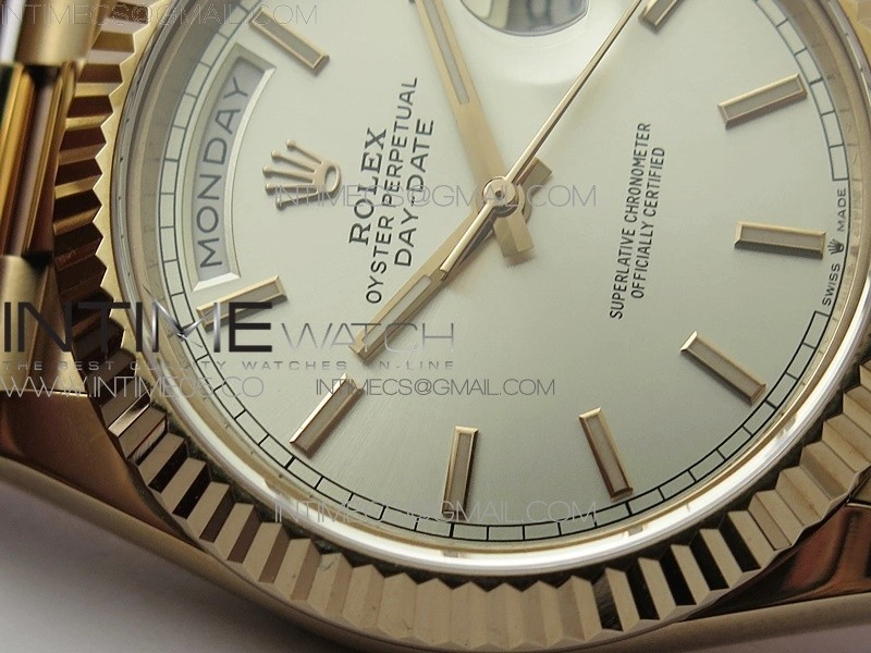Day-Date 40mm 228239 BP New Dial Version 904 RG Silver Stick Markers Dial on RG President Bracelet A2836