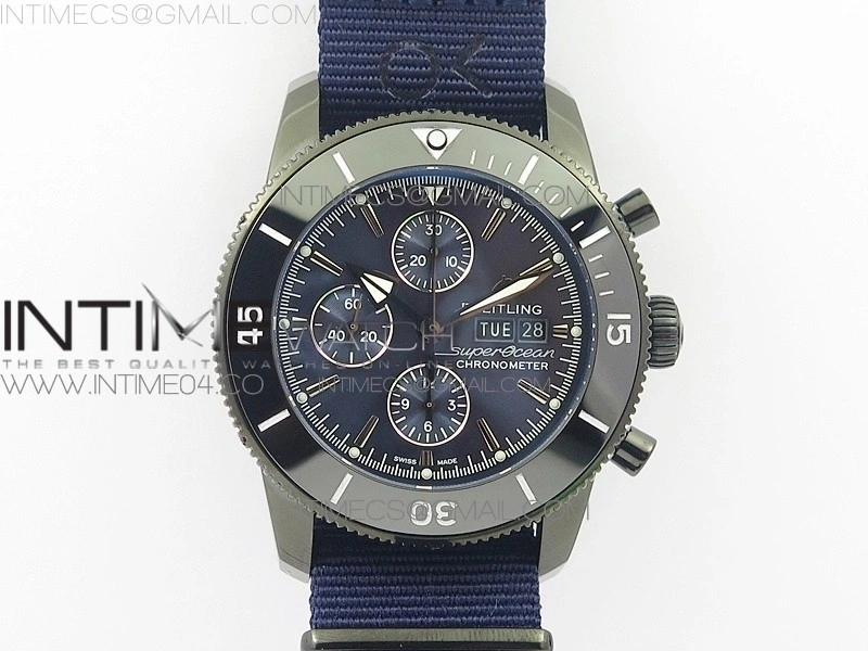 SuperOcean OuterNown 46mm B50 Black Ceramic Bezel Blue Dial on Blue Nylon Strap A7750