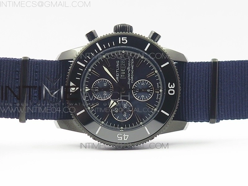 SuperOcean OuterNown 46mm B50 Black Ceramic Bezel Blue Dial on Blue Nylon Strap A7750