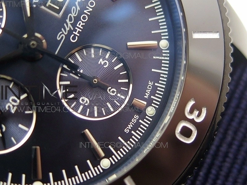 SuperOcean OuterNown 46mm B50 Black Ceramic Bezel Blue Dial on Blue Nylon Strap A7750