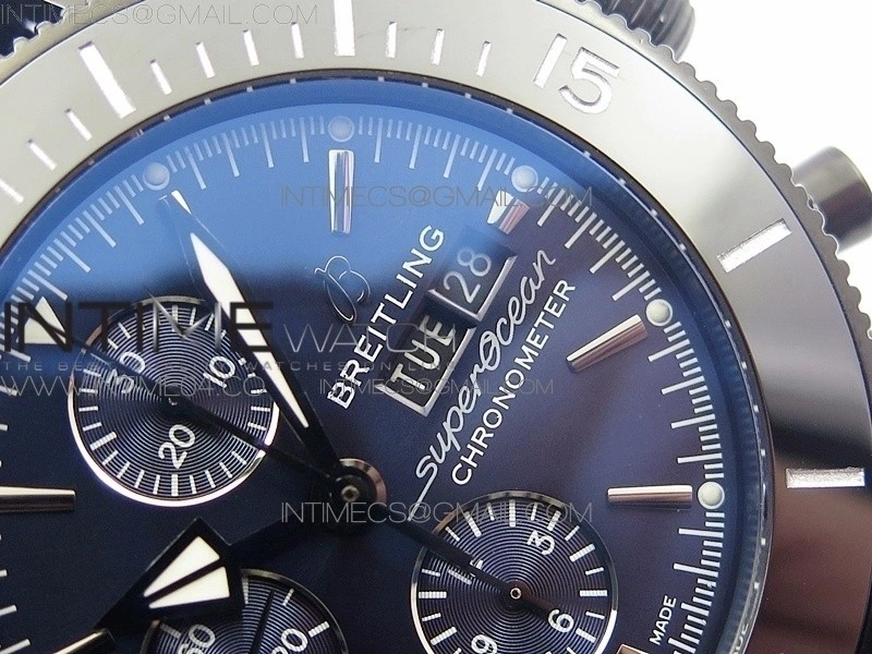 SuperOcean OuterNown 46mm B50 Black Ceramic Bezel Blue Dial on Blue Nylon Strap A7750
