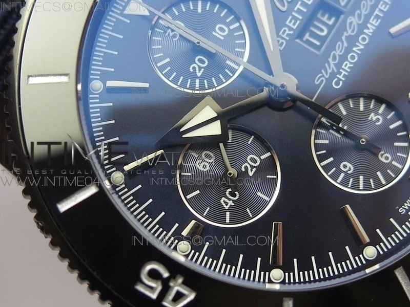 SuperOcean OuterNown 46mm B50 Black Ceramic Bezel Blue Dial on Blue Nylon Strap A7750