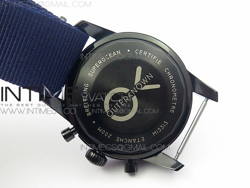 SuperOcean OuterNown 46mm B50 Black Ceramic Bezel Blue Dial on Blue Nylon Strap A7750
