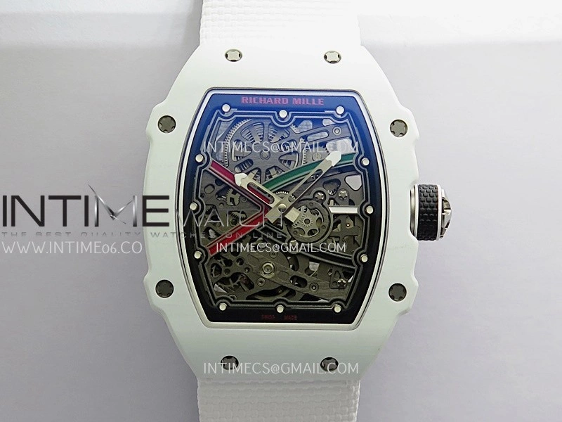 RM67-02 UAE White Ceramic Black Crown Umi Office 1:1 Beat Edition Black Red Green Skeleton Dial On White Strap CRMA7 Clone V2