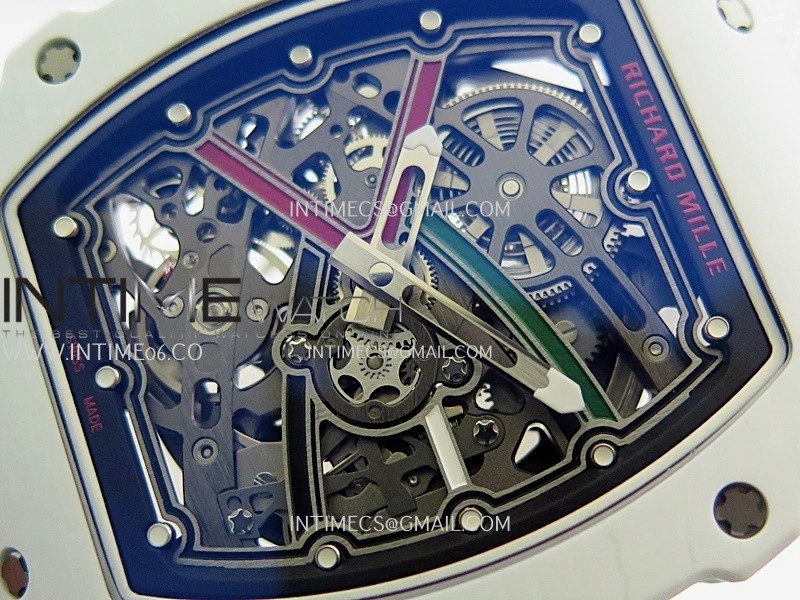 RM67-02 UAE White Ceramic Black Crown Umi Office 1:1 Beat Edition Black Red Green Skeleton Dial On White Strap CRMA7 Clone V2