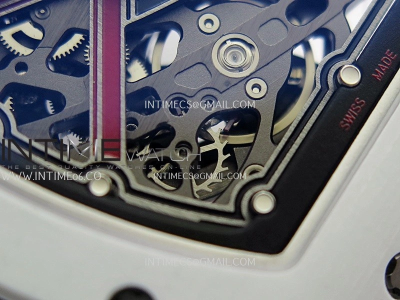 RM67-02 UAE White Ceramic Black Crown Umi Office 1:1 Beat Edition Black Red Green Skeleton Dial On White Strap CRMA7 Clone V2