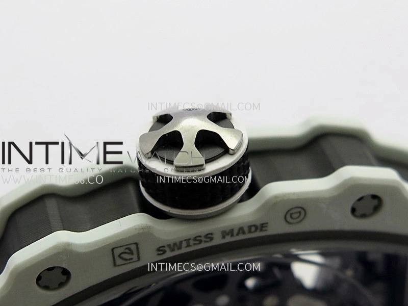 RM67-02 UAE White Ceramic Black Crown Umi Office 1:1 Beat Edition Black Red Green Skeleton Dial On White Strap CRMA7 Clone V2