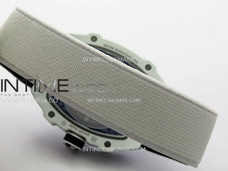 RM67-02 UAE White Ceramic Black Crown Umi Office 1:1 Beat Edition Black Red Green Skeleton Dial On White Strap CRMA7 Clone V2