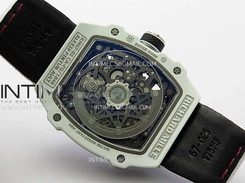 RM67-02 UAE White Ceramic Black Crown Umi Office 1:1 Beat Edition Black Red Green Skeleton Dial On White Strap CRMA7 Clone V2