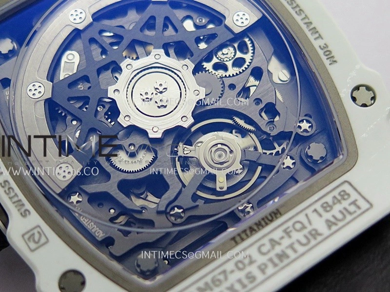 RM67-02 UAE White Ceramic Black Crown Umi Office 1:1 Beat Edition Black Red Green Skeleton Dial On White Strap CRMA7 Clone V2