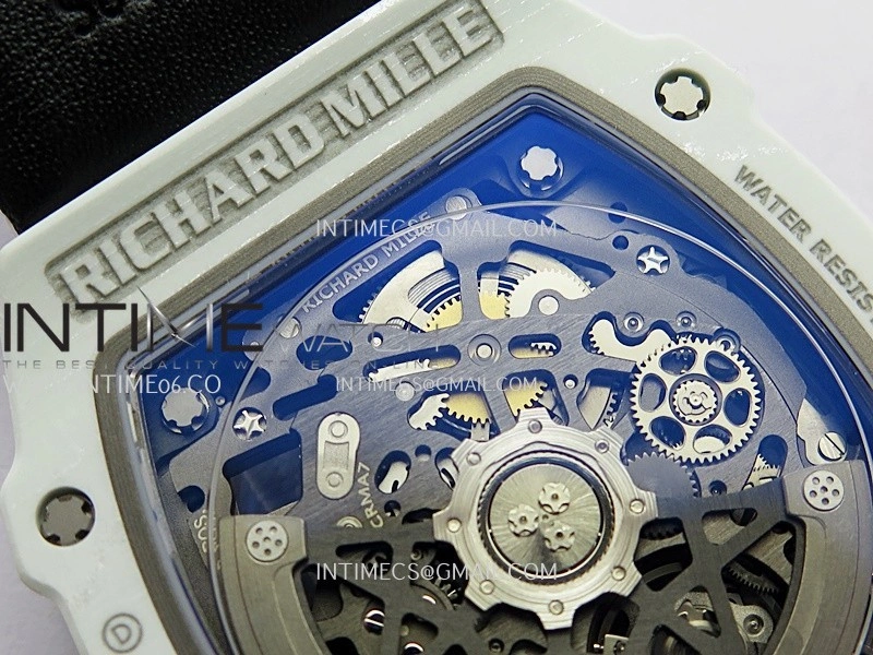 RM67-02 UAE White Ceramic Black Crown Umi Office 1:1 Beat Edition Black Red Green Skeleton Dial On White Strap CRMA7 Clone V2