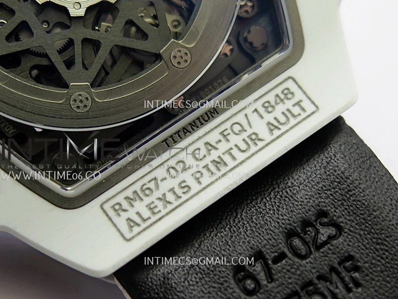 RM67-02 UAE White Ceramic Black Crown Umi Office 1:1 Beat Edition Black Red Green Skeleton Dial On White Strap CRMA7 Clone V2