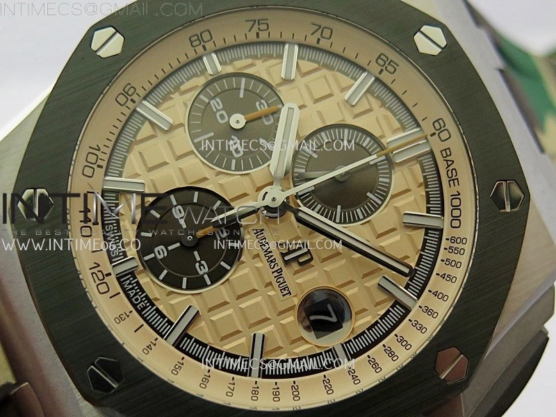 Royal Oak Offshore 44mm SS TKF 1:1 Best Edition Cream Dial on Green Camo Rubber Strap A3126