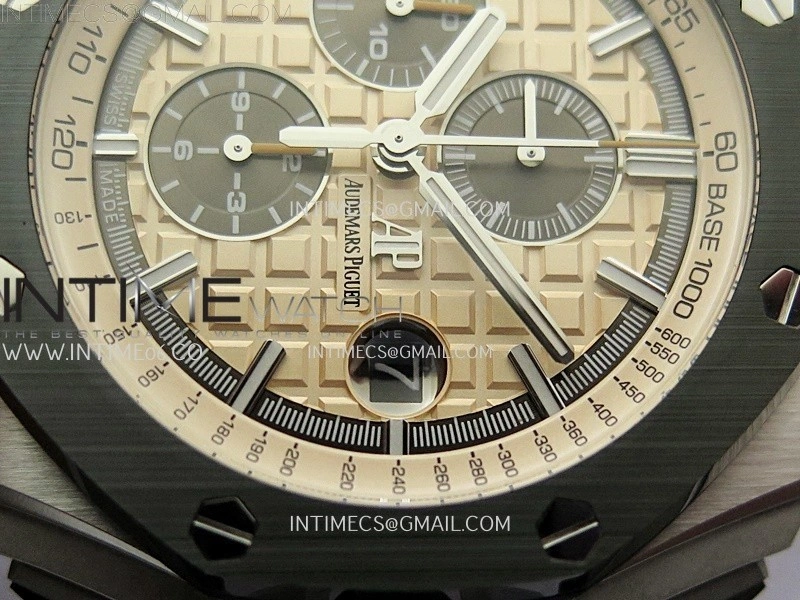 Royal Oak Offshore 44mm SS TKF 1:1 Best Edition Cream Dial on Green Camo Rubber Strap A3126