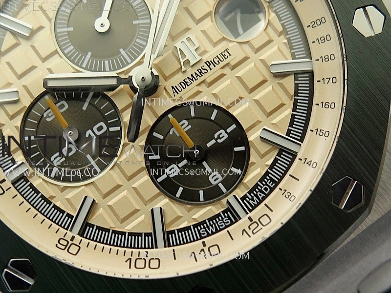 Royal Oak Offshore 44mm SS TKF 1:1 Best Edition Cream Dial on Green Camo Rubber Strap A3126