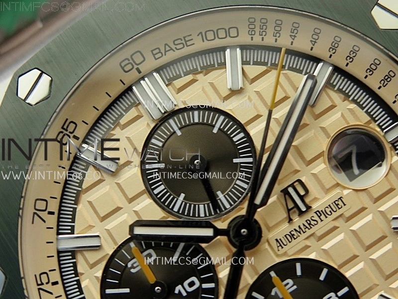 Royal Oak Offshore 44mm SS TKF 1:1 Best Edition Cream Dial on Green Camo Rubber Strap A3126